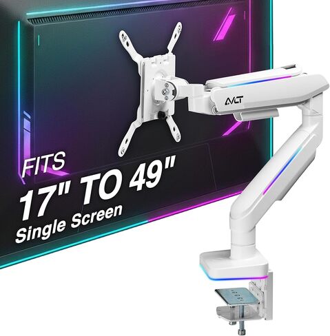 AVLT RGB Lights Dual 17"-43" Gaming Monitor Arm Desk Mount, Fits Two Flat/Curved/Ultrawide Screen up to 44lbs(20kg), Height Swivel Tilt Adjustable Stand – White in Kuwait