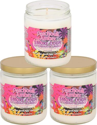 Smoke Odor Exterminator 13 oz Jar Candles Patchouli Amber, (3) in Kuwait