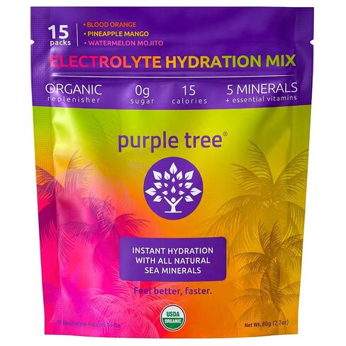purple tree Organic Electrolyte Hydration Packets, Zero Sugar, Sea Salts, Daily IV Hydrate Packs for Rapid Rehydration Relief - Water Drink Mix, Variety Pack, 15 Units in Kuwait