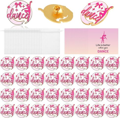 Misdary 24 Set Dance Gifts Include Ballet Lapel Pins Card Organza Bags for Dance Party Favors Ballet Award Pins Cute Button Birthday Graduation Gifts in Kuwait
