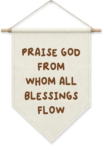 Christian Bible Verse Wall Decor, Scripture Posters Hanger Frame, Praise God From Whom All Blessings Flow, Doxology Pennant Flag Banner, Bedroom Nursery Wall Art, Baby Shower Gifts for Baby Boy Girl in Kuwait