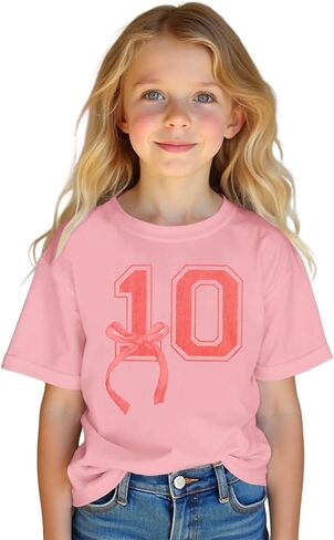 Girl Birthday Shirt 10th Birthday T-Shirt Bow 10 Year Old Bday Short Sleeve Tee Top Tenth Party Outfit in Kuwait