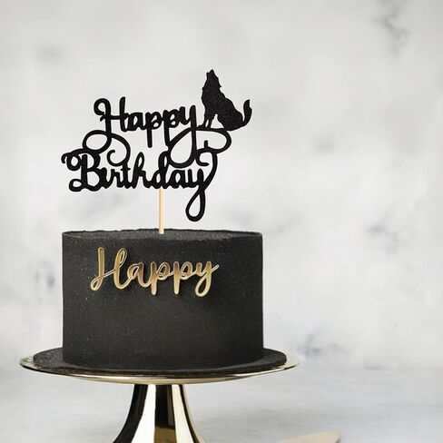 Wolf Happy Birthday Cake Topper Black Glitter Decoration for Animal Birthday Themed Party Wild Animal Party Baby Shower Party Boy and Girl Birthday Gifts for Kids Supplies in Kuwait