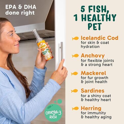 Omega 3 Fish Oil for Dogs and Cats (5 oz) - Premium Icelandic Liquid Dog Fish Oil Supplement with EPA DHA for Skin, Coat & Joint Health - Natural Pet Supplement - Leak-Free Aluminum Spray Bottle in Saudi Arabia
