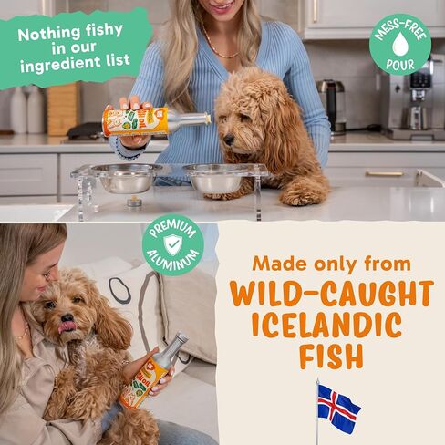 Omega 3 Fish Oil for Dogs and Cats (5 oz) - Premium Icelandic Liquid Dog Fish Oil Supplement with EPA DHA for Skin, Coat & Joint Health - Natural Pet Supplement - Leak-Free Aluminum Spray Bottle in Saudi Arabia