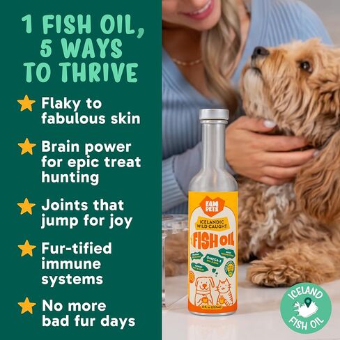 Omega 3 Fish Oil for Dogs and Cats (5 oz) - Premium Icelandic Liquid Dog Fish Oil Supplement with EPA DHA for Skin, Coat & Joint Health - Natural Pet Supplement - Leak-Free Aluminum Spray Bottle in Saudi Arabia