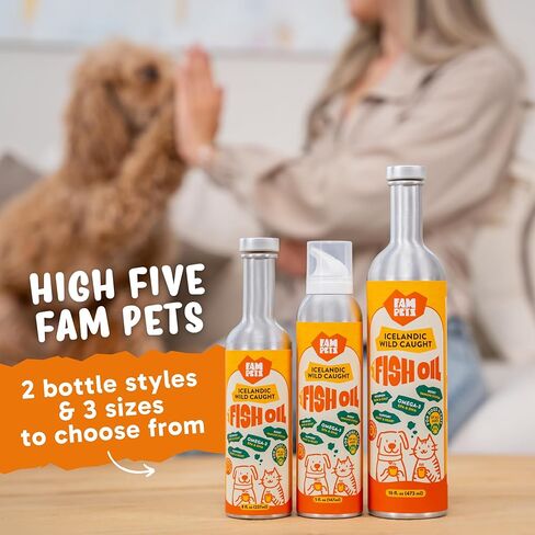 Omega 3 Fish Oil for Dogs and Cats (5 oz) - Premium Icelandic Liquid Dog Fish Oil Supplement with EPA DHA for Skin, Coat & Joint Health - Natural Pet Supplement - Leak-Free Aluminum Spray Bottle in Saudi Arabia