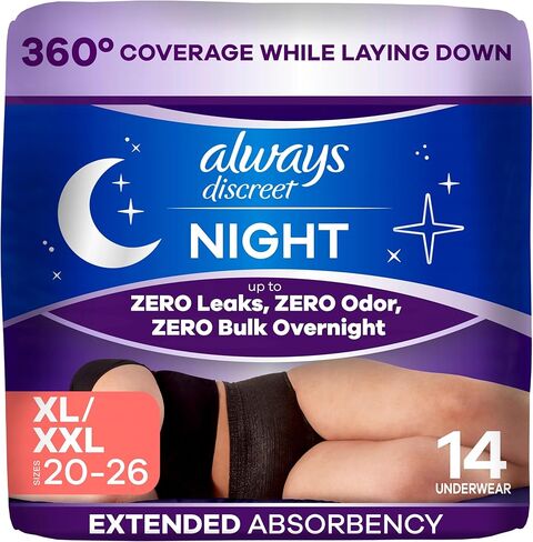 Always Discreet Overnight Adult Incontinence & Postpartum Bladder Leak Underwear for Women, Disposable, XL, 14 Count in Kuwait