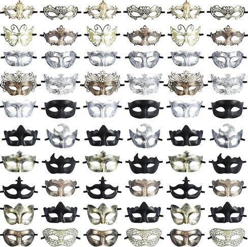 Chivao 60 Pcs Masquerade Masks for Women Men Couple Bulk Venetian Mask Vintage Antique Adult Face Halloween Costumes Party in Saudi Arabia