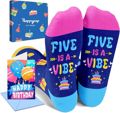 HAPPYPOP 5th Birthday Gifts Ideas Socks - Gifts for Girls Boys Age 5, Presents for 5 Year Olds, Five Year Old Gifts for Kids, Toddler Socks 5t in Kuwait