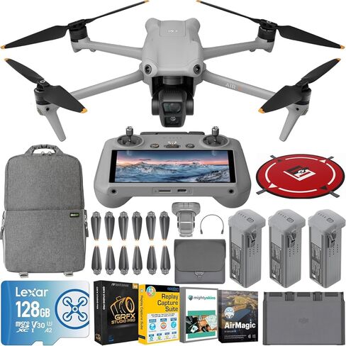 طائرة بدون طيار DJI Air 3 بدون طيار كوادكوبتر مع جهاز تحكم RC-N2 (بدون شاشة) وكاميرات أساسية مزدوجة عن بعد وواسعة الزاوية وأقصى وقت طيران يصل إلى 46 دقيقة، واستشعار العوائق، بدقة 48 ميجابكسل، وحزمة 4K/60 إطارًا في الثانية مع ملحقات معدات ديكو in Kuwait