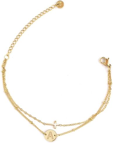 Cross Bracelet for Women Initial Bracelets for Women Dainty Layered Beaded Disc Monogram Gold Faith Cross Bracelet Christian Religious Jewelry Gift in Kuwait