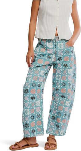 Free People Women's Good Luck Printed Barrel Jeans in Kuwait