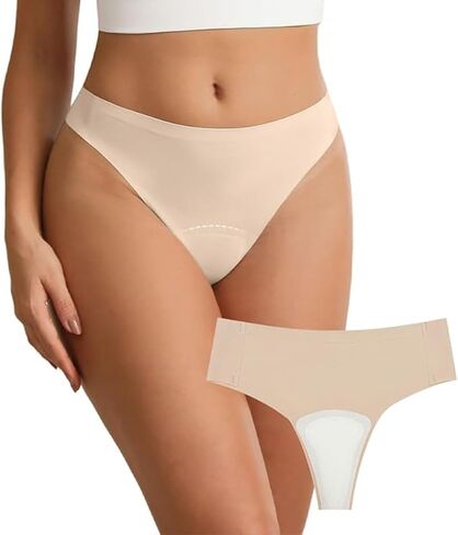 Women's Seamless Invisible Thongs with Built-in Cover Pads | Comfortable, No Show, Fitness Underwear in Kuwait