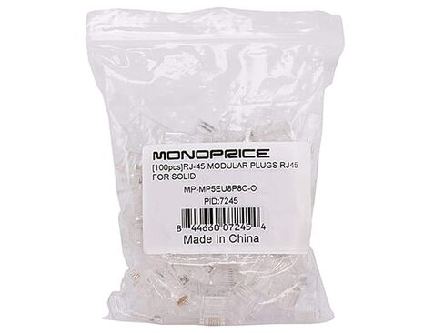 Monoprice Cat5e RJ45 Modular Plugs - Crimp Connectors, Gold Plated Contacts, UTP, For Solid Wire, 100-Pack in Kuwait