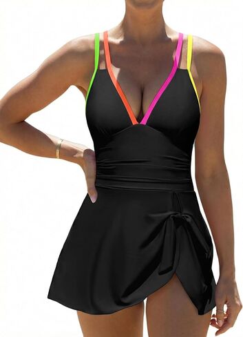 popvil One Piece Swimsuit Women Tummy Control Swim Dress Suits for Women 2025 Sexy Tie Back Bathing Suit Skirt in Kuwait
