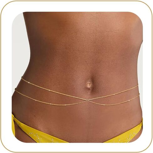 MOODEAR 2PCS Waist Chain for Women - Waterproof 14K Gold Plated Layered Belly Beads Chains with Drop Cubic Zirconia Body Chain Jewelry Sexy Bikini Belt Gift for Summer Beach in Kuwait