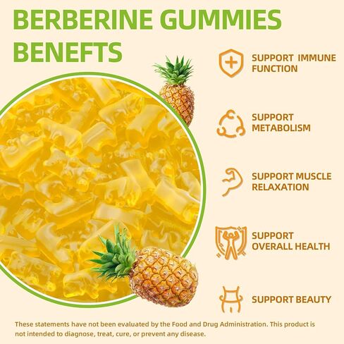 Berberine Gummies with Ceylon Cinnamon 1500mg High Potency Berberine HCL Supplement for Immune and Metabolism Support, Sugar Free Organic Berberine Gummies Strawberry Flavor - 60 Count in Kuwait