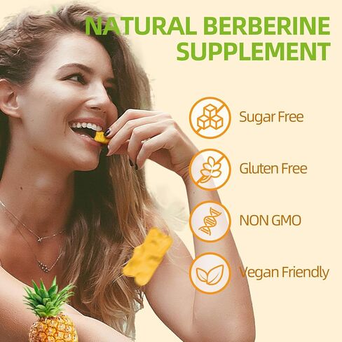 Berberine Gummies with Ceylon Cinnamon 1500mg High Potency Berberine HCL Supplement for Immune and Metabolism Support, Sugar Free Organic Berberine Gummies Strawberry Flavor - 60 Count in Kuwait