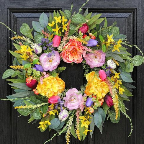 Wreath for Front Door 20 Inch Spring Summer Eucalyptus Wreath, with Handmade Large Berries, Small Berry Clusters, Boxwood Leaves for Farmhouse, Outdoor, Porch, Wall Window Decor All Year Round in Kuwait