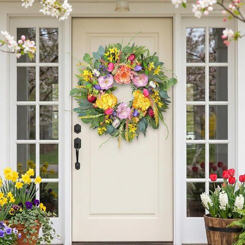 Wreath for Front Door 20 Inch Spring Summer Eucalyptus Wreath, with Handmade Large Berries, Small Berry Clusters, Boxwood Leaves for Farmhouse, Outdoor, Porch, Wall Window Decor All Year Round in Kuwait