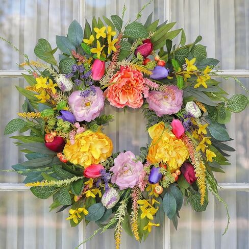 Wreath for Front Door 20 Inch Spring Summer Eucalyptus Wreath, with Handmade Large Berries, Small Berry Clusters, Boxwood Leaves for Farmhouse, Outdoor, Porch, Wall Window Decor All Year Round in Kuwait