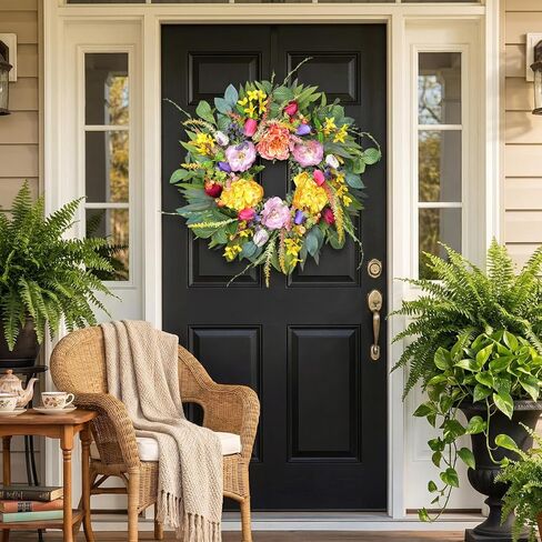 Wreath for Front Door 20 Inch Spring Summer Eucalyptus Wreath, with Handmade Large Berries, Small Berry Clusters, Boxwood Leaves for Farmhouse, Outdoor, Porch, Wall Window Decor All Year Round in Kuwait