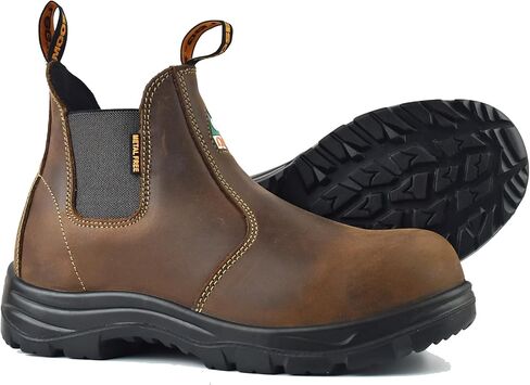 Men Men Composite-Toe Chelsea Boots 5666 | ASTM و CSA معتمد | 100 ٪ جلد ، زلة/زيت/حرارة Safetread نعل | أحجام 7-13 | أسود/بني in Saudi Arabia