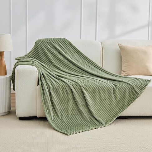 غطاء من الفانيلا باللون البرتقالي المحروق من bnuitland مع حقيبة تخزين، بطانية أريكة بنمط مخطط من الصوف فائق النعومة 300 جرام لكل متر مربع للبالغين والأطفال، غطاء سرير مريح خفيف الوزن لديكور المنزل طوال الموسم in Kuwait