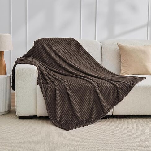 Bnuitland Burnt Orange Flannel Throw with Storage Pouch,300GSM Super Soft Fleece Stripe Pattern Sofa Blanket for Adults and Kids, Lightweight Cozy Bed Throw for Home Decor All Season in Kuwait