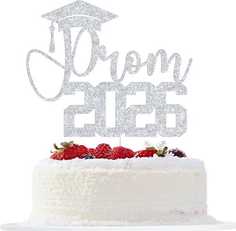 Prom 2025 Cake Topper, Graduation Prom Decorations, Prom Night Party Decor, Class of 2025 Graduation Party Decorations (Black Glitter) in Kuwait