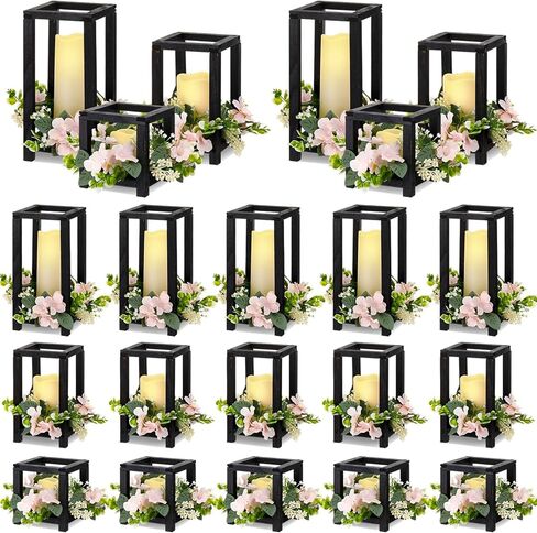Hushee 15 Set 45 Pcs Wooden Wedding Lantern Centerpiece Wooden Candle Lantern Set Rustic Lantern Candle Holder for Wedding Table Decoration Farmhouse Candle Lantern for Christmas Party (White) in Kuwait