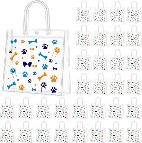 Supervitae 36 Pcs 4th of July Clear Favor Bags with Handle Reusable Red White Blue Bowknot Gift Bag Goodies Treats Totes for Independence Day Birthday Wedding Patriotic Party, 8 x 8 x 3.15 Inch in Kuwait