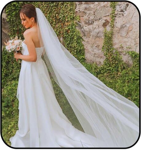Yalice 2 Tier/2T Cathedral Wedding Veils Long 118'' Bridal Veils for Brides Simple Soft Tulle Veil with Comb in Kuwait