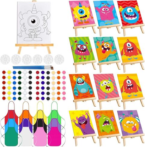 Ireer 12 Set Inspirational Pre Drawn Canvas for Painting Kit for Kids Sip and Paint Kit, 12 Printed Canvas 12 Easels 36 Brushes 12 Palettes 12 Apron for DIY Art Paint Back to School Party Birthday in Kuwait