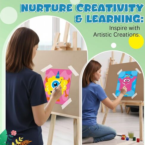 Ireer 12 Set Inspirational Pre Drawn Canvas for Painting Kit for Kids Sip and Paint Kit, 12 Printed Canvas 12 Easels 36 Brushes 12 Palettes 12 Apron for DIY Art Paint Back to School Party Birthday in Kuwait