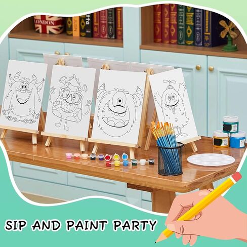 Ireer 12 Set Inspirational Pre Drawn Canvas for Painting Kit for Kids Sip and Paint Kit, 12 Printed Canvas 12 Easels 36 Brushes 12 Palettes 12 Apron for DIY Art Paint Back to School Party Birthday in Kuwait