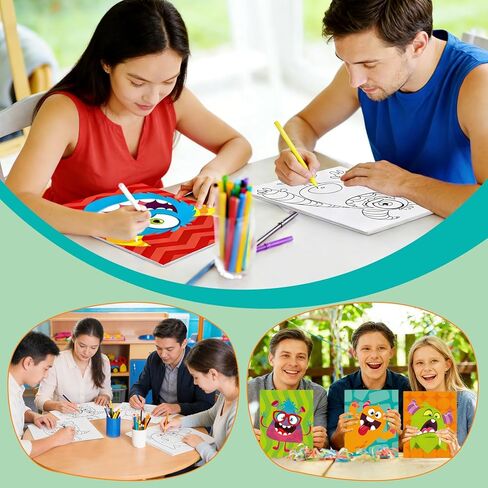 Ireer 12 Set Inspirational Pre Drawn Canvas for Painting Kit for Kids Sip and Paint Kit, 12 Printed Canvas 12 Easels 36 Brushes 12 Palettes 12 Apron for DIY Art Paint Back to School Party Birthday in Kuwait