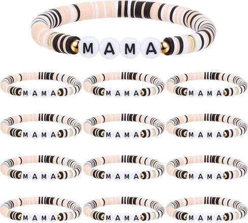 36 Pcs Mom Bracelets Polymer Clay Beaded Stretch Bracelets Letter Bracelets Set Mother's Day Boho Jewelry for Church Women Mother's Day Gifts for Mom Grandmom in Kuwait