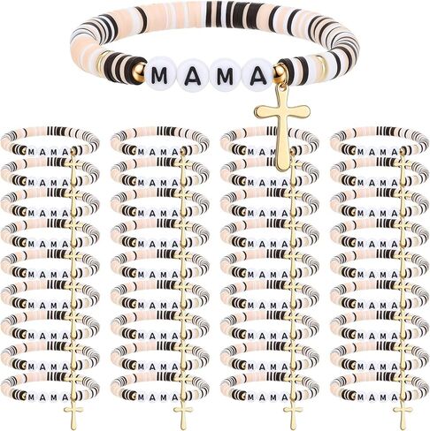 36 Pcs Mom Bracelets Polymer Clay Beaded Stretch Bracelets Letter Bracelets Set Mother's Day Boho Jewelry for Church Women Mother's Day Gifts for Mom Grandmom in Saudi Arabia
