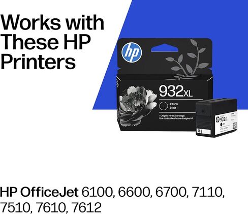 Original HP 932XL Black High-yield Ink Cartridge | Works with HP OfficeJet 6100, 6600, 6700, 7110, 7510, 7610 Series | CN053AN in Kuwait