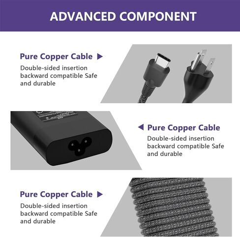 130W USB C Charger for Dell 130W Laptop Charger USB C - Dell XPS 15 Charger, Dell USB-C 130 W AC Adapter, XPS 17 9575 9700 Precision 5560 5550 5750 Latitude 7310 7210 9410 9510 with 1meter Power Cord in Kuwait