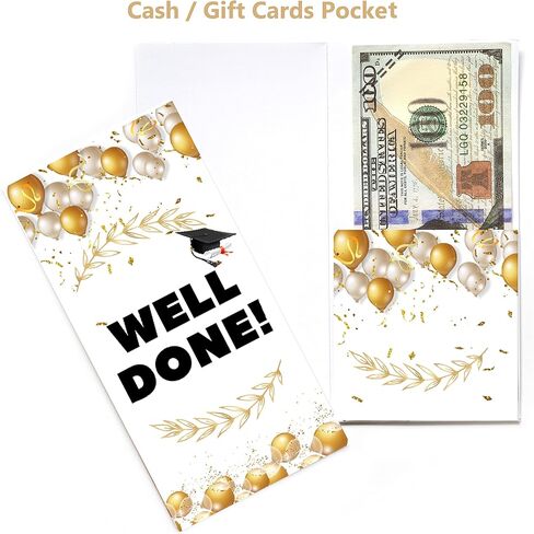 PINKEESEA Graduation Money Holder Cards with Kraft Envelopes with Stickers - 10 Pack - 2025 Gift Card Holder Graduation Money Cards in Kuwait