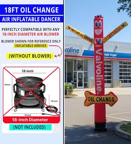 18ft تغيير الزيت راقص الهواء أنبوب قابل للنفخ رجل لافتة للنظر دمية السماء الإعلانية مع تغيير الزيت الفوري والرسومات الاصطناعية مثالية للترقيات والأحداث خدمة السيارات (بدون منفاخ) in Kuwait