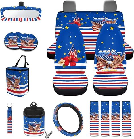 Wanyint Aztec Highland Cow Sunflower Car Seat Cover Seat Protector 15 PCS, with Steering Wheel Cover Seat Belt Pad Garbage Bag Air Vent Bag Rearview Mirror Cover Coasters Key Chain Universal Fit in Kuwait