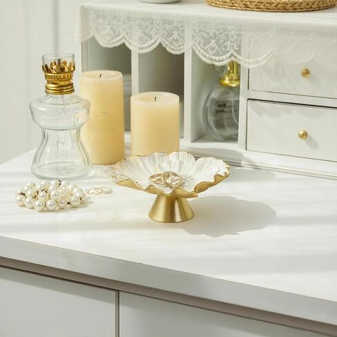 NIKKY HOME Vintage Ring Holder Jewelry Dish, Flower Shaped Trinket Display Decorative Metal Tray Classy Birthday Christmas Gifts for Women Girls, White in Kuwait