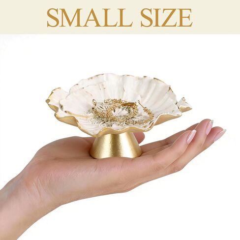 NIKKY HOME Vintage Ring Holder Jewelry Dish, Flower Shaped Trinket Display Decorative Metal Tray Classy Birthday Christmas Gifts for Women Girls, White in Kuwait