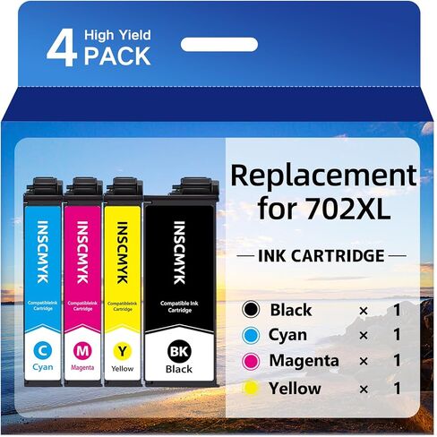 702XL حبر خراطيش حزمة التحرير والسرد تم إعادة تصنيعها لـ EPSON 702 702XL T702XL حبر خراطيش الحبر لطابعة EPSON لـ EPSON Workforce Pro WF-3733 WF-3720 WF-3730 (2 Black ، 1 Cyan ، 1 Magenta ، 1 أصفر)) in Kuwait