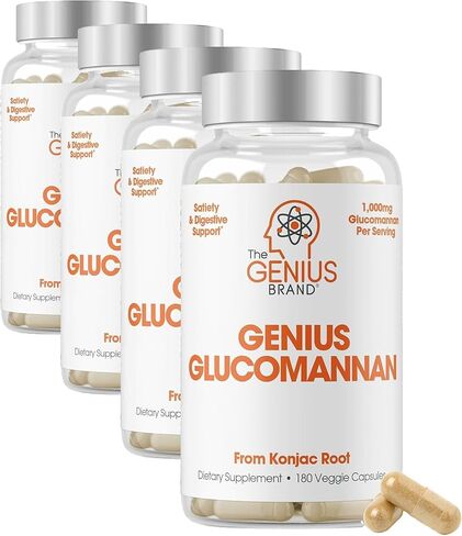 Genius Glucomannan 1,000mg Per Serving, 180 Capsules - Natural Fiber Source, Supports Regularity, Healthy Weight Management, Digestive Support, Non-GMO, Gluten Free in Kuwait