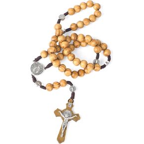 JUXINGDAZYF Rosary Beads Handmade Wooden Rosarios Catolicos Metal Cross For Catholic Or Christian Gift(Pine Black)